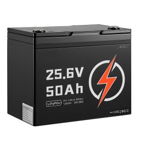 24V 50Ah LiFePO4 Lithium Battery, Bluetooth, Deep Cycle Lithium Rechargeable Battery, Built-in 30A BMS, Low Temp Protection, 4000+ Cycles, Max. 1280W