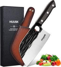Serbian Chef Knife Hand Forged Meat Cleaver with Sheath High Carbon Steel Full Tang Knife Heavy Duty Butcher Knife for Kitchen or Camping OutdoorChri