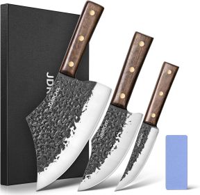 Butcher Knife Set 3PCS – Meat Cleaver, Boning Knife, Viking Knife–Hand Forged Full Tang Razor Sharp Kitchen Knives for Meat Cutting, BBQ, Outdoor Coo