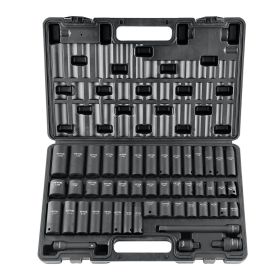3/8" Drive Impact Socket Set, 48 Piece Socket Set SAE (5/16" -3/4") & Metric (8-22mm)6 Point Cr-V Drive Extension Bar Universal Joint & Power Drill A