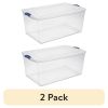 (2 pack) 105 Quart Latch Box, Clear Plastic Storage Bin with Clear Lid, Blue Latch