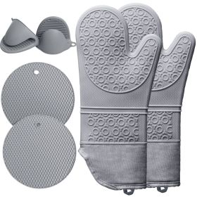 6pcs Pot Holders and Oven Mitts Heat Resistant, Non-Slip Silicone Mini Oven Gloves and Hot Pads for Kitchen,15" Extra Long Oven Gloves for Cooking,Gr