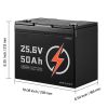 24V 50Ah LiFePO4 Lithium Battery, Bluetooth, Deep Cycle Lithium Rechargeable Battery, Built-in 30A BMS, Low Temp Protection, 4000+ Cycles, Max. 1280W