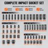 3/8" & 1/2" Drive Impact Socket Set, 59PCS Socket Set SAE 5/16" to 1-1/4" and Metric 6-32mm, 6 Point Cr-Mo Alloy Steel for Auto Repair, Easy-to-Read