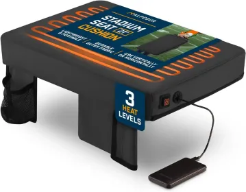 Alpcour Portable Heated Extra Thick Stadium Seat Cushion - 21x 15 Inch Bleacher Cushion With Side Pocket (Option: Black-21Wide)