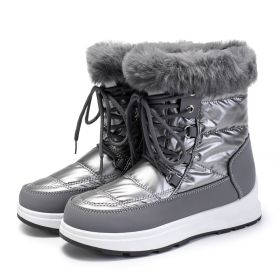 Winter new high tube warm large size women's shoes plus velvet snow boots fashion women's boots 36-43 (Color: Grey, size: 36)